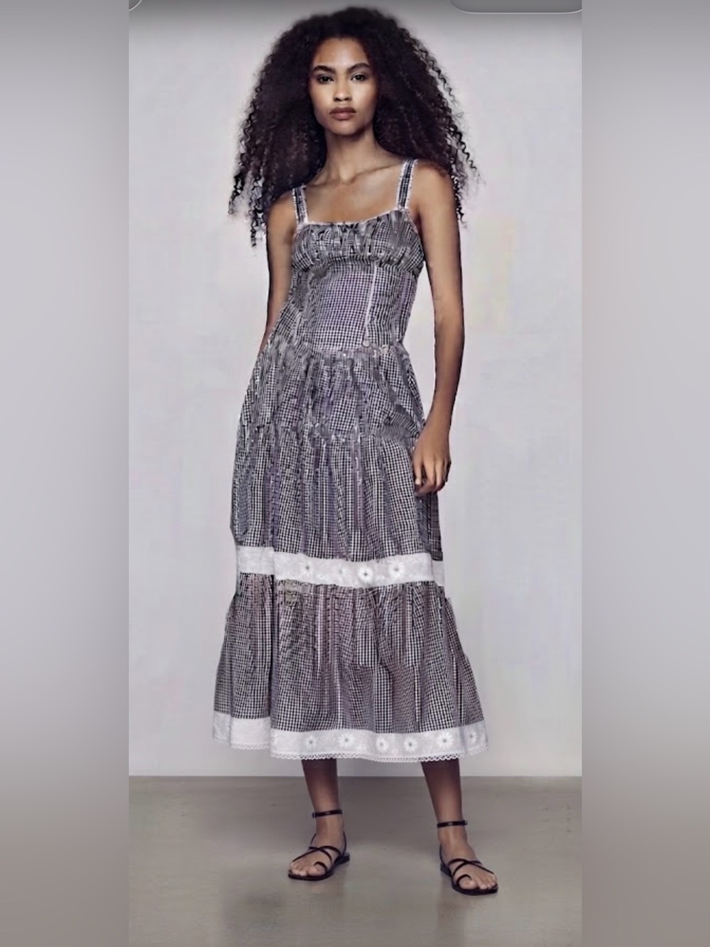 Jacquie Gingham Tiered Maxi Dress in Black & White
